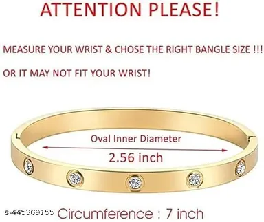 Anti Tarnish Stainless Steel Kada for Women | Fashionable Golden Plated Bangles with American Diamond thumbnail 3