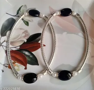 Stylish Anklets for Girls  Latest Design Payal Set  |Adjustable Silver Plated Alloy Anklet | Trendy Beaded Anklet for Women | Ethnic Footwear Accessory thumbnail 1