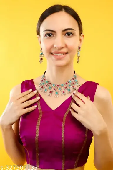 Latest Trendy Designer Choker Necklace Oxidized Silver Plated Designer Party wear Jewelry set with earring ,necklace,jewellery set,necklace set, thumbnail 0