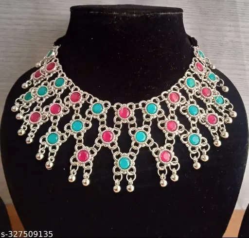 Latest Trendy Designer Choker Necklace Oxidized Silver Plated Designer Party wear Jewelry set with earring ,necklace,jewellery set,necklace set, image 3