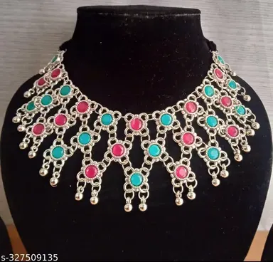 Latest Trendy Designer Choker Necklace Oxidized Silver Plated Designer Party wear Jewelry set with earring ,necklace,jewellery set,necklace set, thumbnail 2
