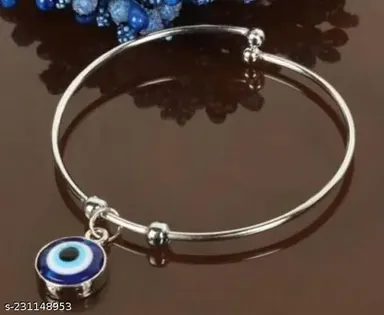 Trendy Silver Evil Eye Bracelets Adjustable Alloy Kada with American Diamonds for Women, Silver Plated, SlipOn Design, Ideal for Casual Outfits (Pack of 3) thumbnail 1