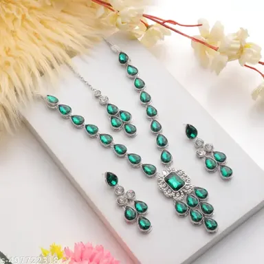 Emerald Green Bridal Necklace Set |Pearl & Cubic Zirconia Wedding Jewelry for Mother of the Bride and Groom thumbnail 1