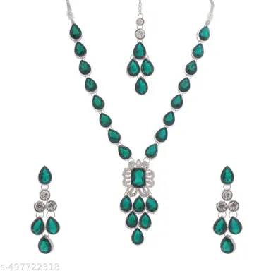 Emerald Green Bridal Necklace Set |Pearl & Cubic Zirconia Wedding Jewelry for Mother of the Bride and Groom thumbnail 2