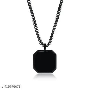Stainless Steel Geometric Black Square Punk Locket Pendant Necklace with Black Chain for Men & Boys | EIT Collection thumbnail 1
