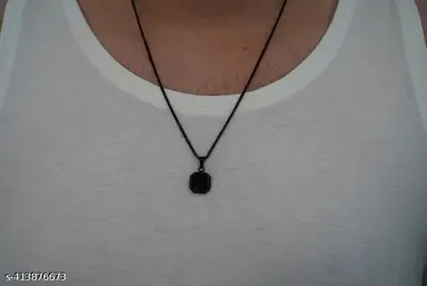 Stainless Steel Geometric Black Square Punk Locket Pendant Necklace with Black Chain for Men & Boys | EIT Collection thumbnail 2