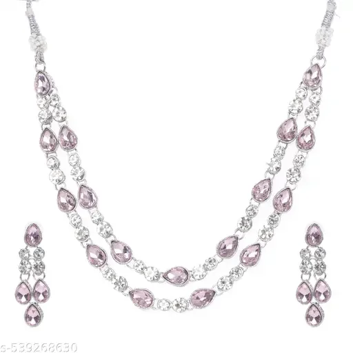 Luxury Two-Layer Silver Plated Cubic Zirconia Necklace for Weddings | Bridal Statement Jewelry for Special Occasions image 2