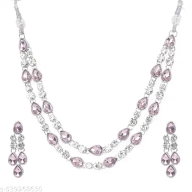 Luxury Two-Layer Silver Plated Cubic Zirconia Necklace for Weddings | Bridal Statement Jewelry for Special Occasions thumbnail 1