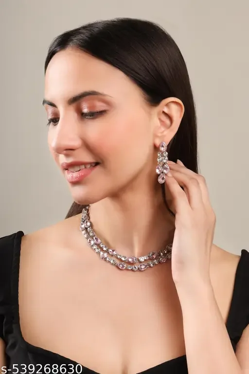 Luxury Two-Layer Silver Plated Cubic Zirconia Necklace for Weddings | Bridal Statement Jewelry for Special Occasions image 3