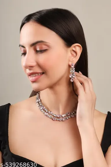 Luxury Two-Layer Silver Plated Cubic Zirconia Necklace for Weddings | Bridal Statement Jewelry for Special Occasions thumbnail 2