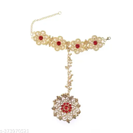 Trendy Designer Bridal Ring Bracelet with American Diamond Stud for Girls and Women | Adjustable Gold Plated Haathphool image 3