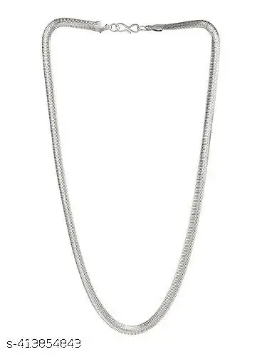 Stainless Steel 17" Inch Herringbone Necklace Chain for Men and Women | Silver Color Flat Snake Chain, 4mm Width, Casual & Fashionable, Affordable Jewelry thumbnail 1