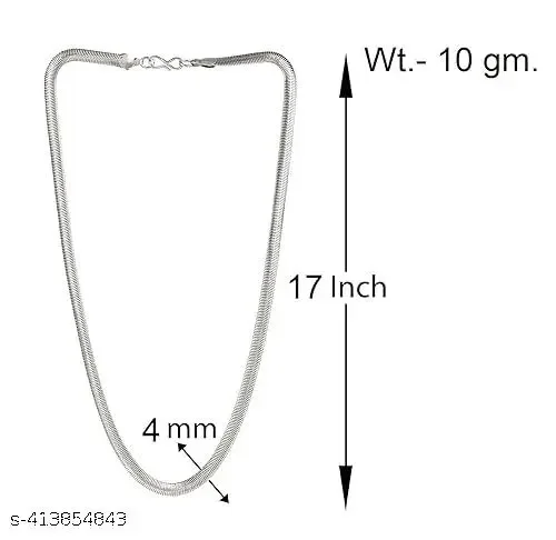 Stainless Steel 17" Inch Herringbone Necklace Chain for Men and Women | Silver Color Flat Snake Chain, 4mm Width, Casual & Fashionable, Affordable Jewelry image 3