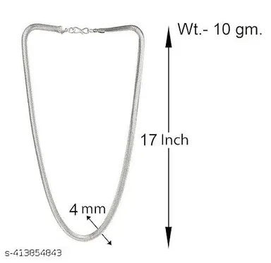 Stainless Steel 17" Inch Herringbone Necklace Chain for Men and Women | Silver Color Flat Snake Chain, 4mm Width, Casual & Fashionable, Affordable Jewelry thumbnail 2