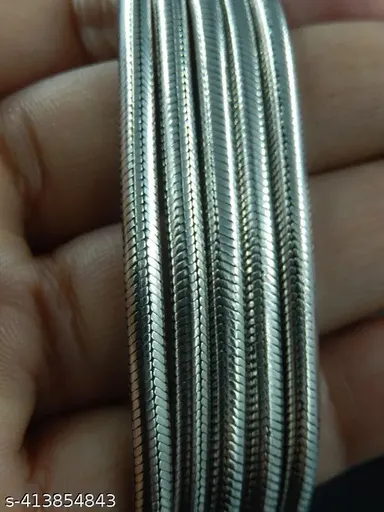 Stainless Steel 17" Inch Herringbone Necklace Chain for Men and Women | Silver Color Flat Snake Chain, 4mm Width, Casual & Fashionable, Affordable Jewelry thumbnail 3