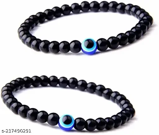 Combo of 2 Evil Eye Beads Adjustable Length Bracelet Set for Women | Gold Plated Beads Bracelet for Protection & Style |EIT Collection image 1