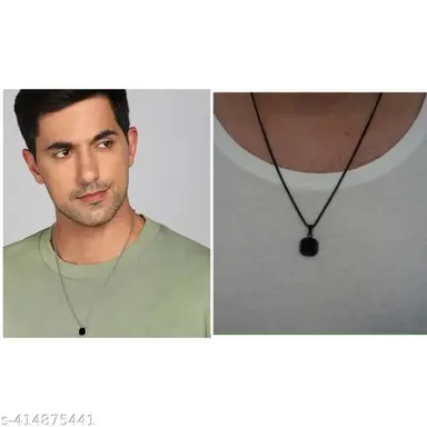 Emerald Necklace Square Pendant Minimalistic Healing Chain Combo |Retro Geometric Stainless Steel Unisex Punk Locket Pendant thumbnail 0