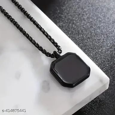 Emerald Necklace Square Pendant Minimalistic Healing Chain Combo |Retro Geometric Stainless Steel Unisex Punk Locket Pendant thumbnail 1