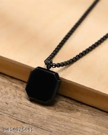 Emerald Necklace Square Pendant Minimalistic Healing Chain Combo |Retro Geometric Stainless Steel Unisex Punk Locket Pendant thumbnail 3