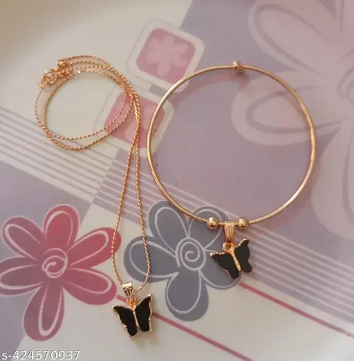 Butterfly Necklace & Bracelet Combo for Girls and Women | Gold Plated Chain Set (Pack of 2) image 1