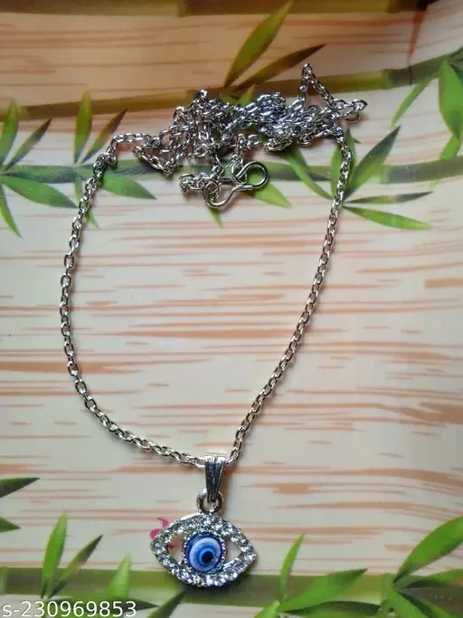 Blue Evil Eye Pendant Necklace for Women, Turkish Silver Plated Necklace, Trendy Pendant for Girls, Evil Eye Jewelry image 2