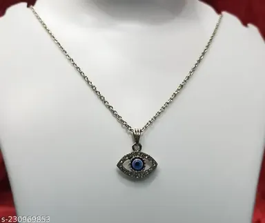 Blue Evil Eye Pendant Necklace for Women, Turkish Silver Plated Necklace, Trendy Pendant for Girls, Evil Eye Jewelry thumbnail 2