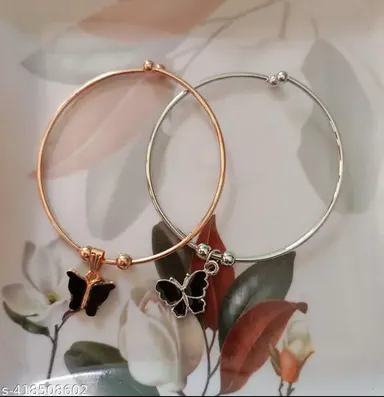 Butterfly Bracelet Set for Women |Stylish Rose Gold & Silver Adjustable Cuff Combo (Set of 2) | EIT Collection Jewelry thumbnail 0