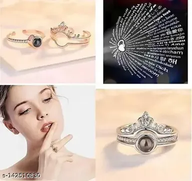 I Love You Ring in 100 Languages |Adjustable Rose Gold Projection Ring for Couples | Romantic Gift thumbnail 2