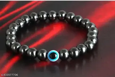 Evil Eye Black Beads Onyx Protective Bracelet with Greek Blue Oval Eye | Adjustable Energy Healing Bracelet for Men, Women,  thumbnail 2
