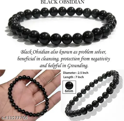 Evil Eye Black Beads Onyx Protective Bracelet with Greek Blue Oval Eye | Adjustable Energy Healing Bracelet for Men, Women, image 2