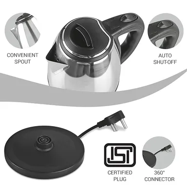 Milton Euroline Go Electro 1.5 L Stainless Steel Electric Kettle – 1500 W Fast Boil | Auto Shut-Off | 360° Swivel Base (Silver) thumbnail 3