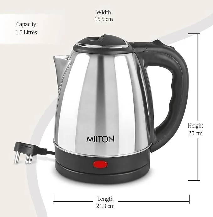 Milton Euroline Go Electro 1.5 L Stainless Steel Electric Kettle – 1500 W Fast Boil | Auto Shut-Off | 360° Swivel Base (Silver) image 6
