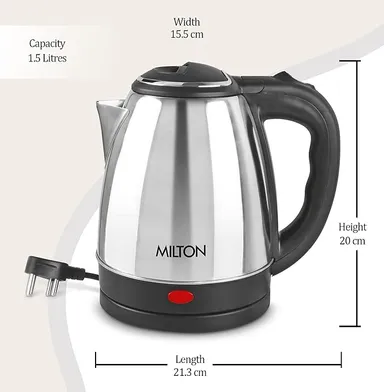 Milton Euroline Go Electro 1.5 L Stainless Steel Electric Kettle – 1500 W Fast Boil | Auto Shut-Off | 360° Swivel Base (Silver) thumbnail 5