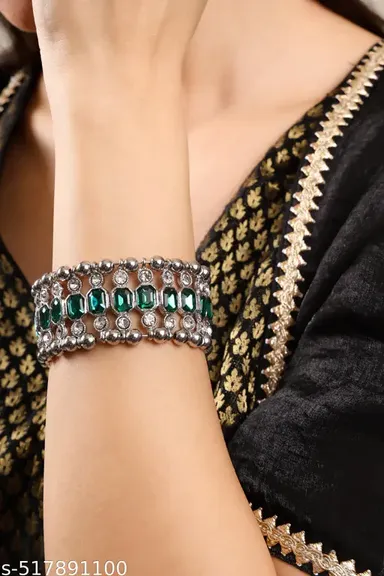 American Diamond Bangles| Silver Plated AD Bangle Set with Zircon Stones for Bridal & Wedding Wear | Premium Alloy Artificial  thumbnail 2