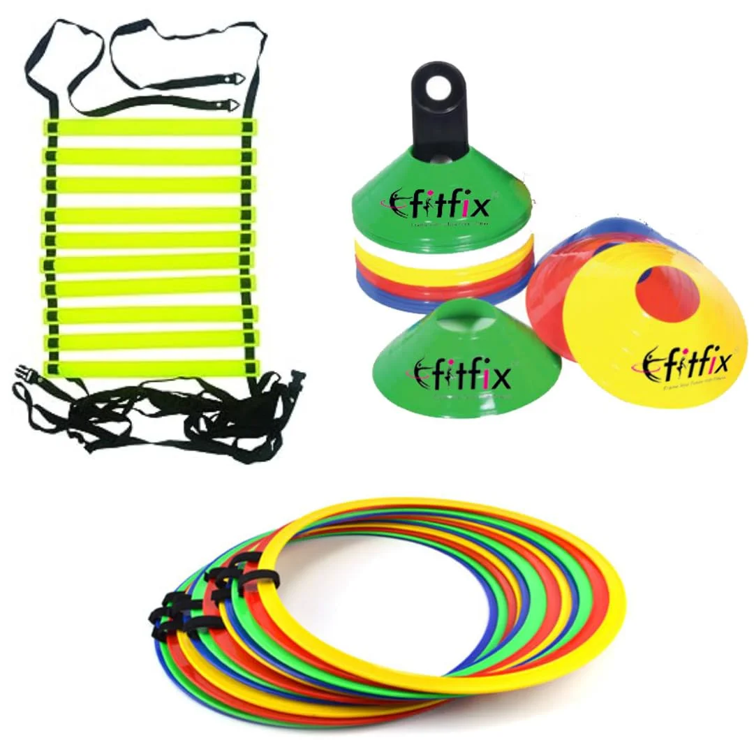 Fitfix® Premium Agility Training Bundle|12-Piece Ring Ladder Set, 4 & 10 Saucer Cones Combo Pack for Agility & Sports Training image 1