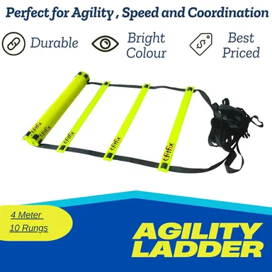 Fitfix® Speed Agility Ladder 4m, Training Flat Agility Hurdles 6.0 Inch (Qty 5) | Soccer Cone Markers Pack of 10, Nylon Fabric 40 inch Speed Chute for Soccer Training Equipment thumbnail 3