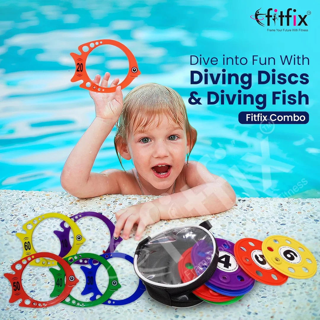 Fitfix Swimming Toy Set | Underwater Diving Discs & Vertical Fish Combo, Ideal Gift for Kids | Made in India, Multicolor, Fun Pool Games for Children image 2