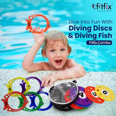 Fitfix Swimming Toy Set | Underwater Diving Discs & Vertical Fish Combo, Ideal Gift for Kids | Made in India, Multicolor, Fun Pool Games for Children thumbnail 1