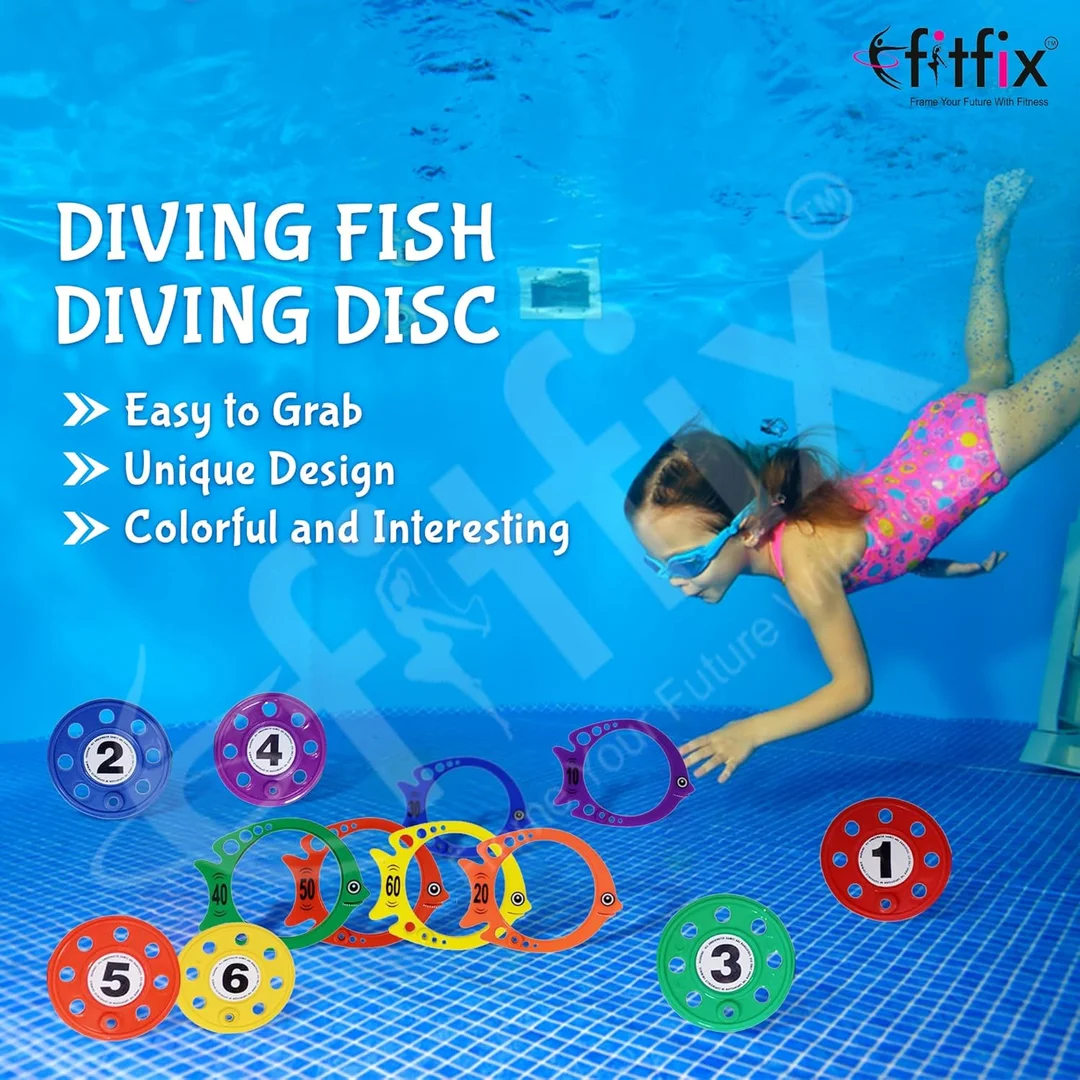 Fitfix Swimming Toy Set | Underwater Diving Discs & Vertical Fish Combo, Ideal Gift for Kids | Made in India, Multicolor, Fun Pool Games for Children image 3