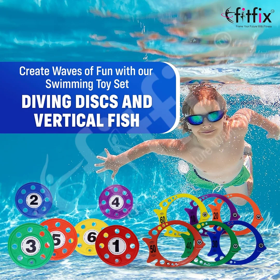 Fitfix Swimming Toy Set | Underwater Diving Discs & Vertical Fish Combo, Ideal Gift for Kids | Made in India, Multicolor, Fun Pool Games for Children image 5