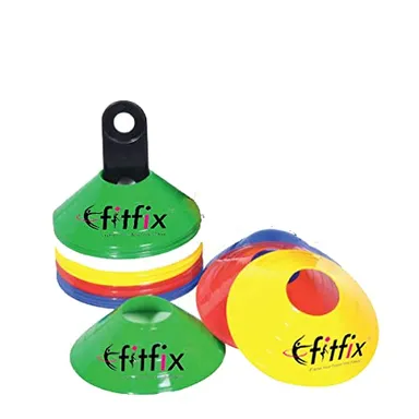 Fitfix® Disc Cones Set - Agility Training & Space Marker Cones 2 Height for Football, Cricket, Kids Activities | Multicolour Cones with Stand & Carry Bag (Pack of 10). thumbnail 0