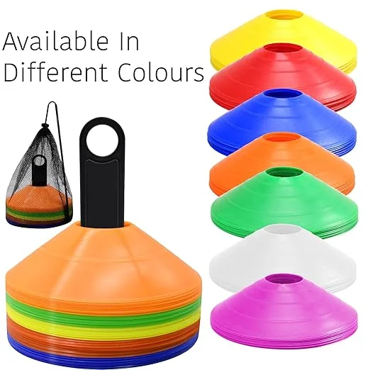 Fitfix® Disc Cones Set - Agility Training & Space Marker Cones 2 Height for Football, Cricket, Kids Activities | Multicolour Cones with Stand & Carry Bag (Pack of 10). image 2