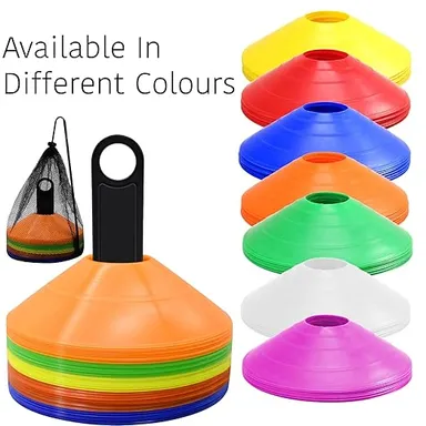 Fitfix® Disc Cones Set - Agility Training & Space Marker Cones 2 Height for Football, Cricket, Kids Activities | Multicolour Cones with Stand & Carry Bag (Pack of 10). thumbnail 1