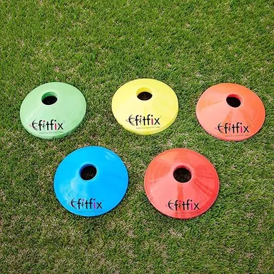 Fitfix® Disc Cones Set - Agility Training & Space Marker Cones 2 Height for Football, Cricket, Kids Activities | Multicolour Cones with Stand & Carry Bag (Pack of 10). thumbnail 2