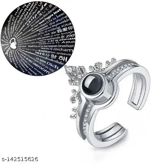 Stainless Steel I Love You Ring 100 Languages Silver Plated Cubic Zirconia Double Ring for Women image 1