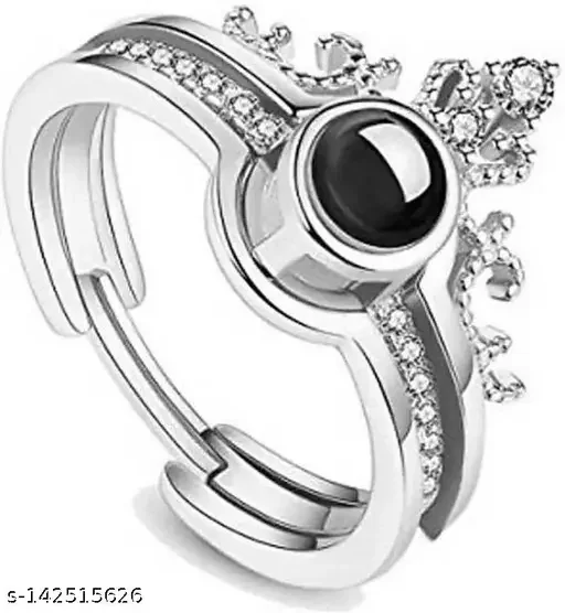 Stainless Steel I Love You Ring 100 Languages Silver Plated Cubic Zirconia Double Ring for Women image 4