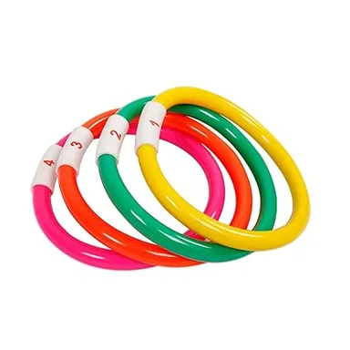 Underwater Pool Diving Rings for Kids | 4-Pack Colorful 6-Inch Sinker Rings with Storage Bag thumbnail 1