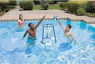 Pool Basketball Hoop for Kids & Adults | Floating Water Basketball Net for Swimming Pools | Adjustable & Durable | Blue & White (Small) thumbnail 5
