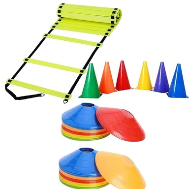 Fitfix® Football Agility Ladder 8 Meter, Soccer Training Cones Pack of 12 | Super Speed Agility Ladder, Field Cone Markers for Track and Field Sports Training (Pack of 20)