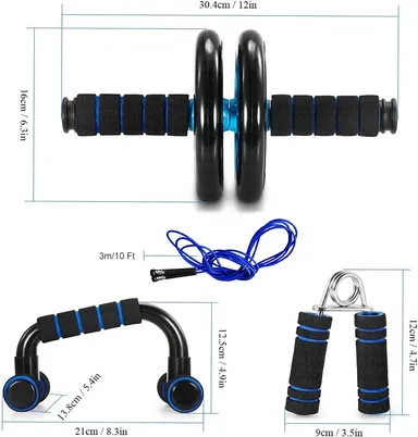 Fitfix® Ultimate Fitness Combo | Push Up Bar Set, Skipping Rope, Anti-Skid Ab Wheel, V Shaped Hand Gripper | Complete Fitness Equipment Set for Home Workouts thumbnail 2